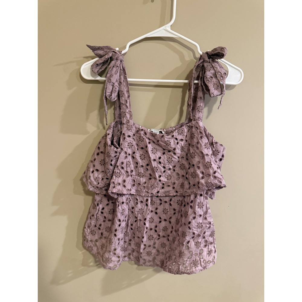 American Eagle Outfitters Eyelet Tiered Tank Top Lilac Tie Shoulder Women's M
